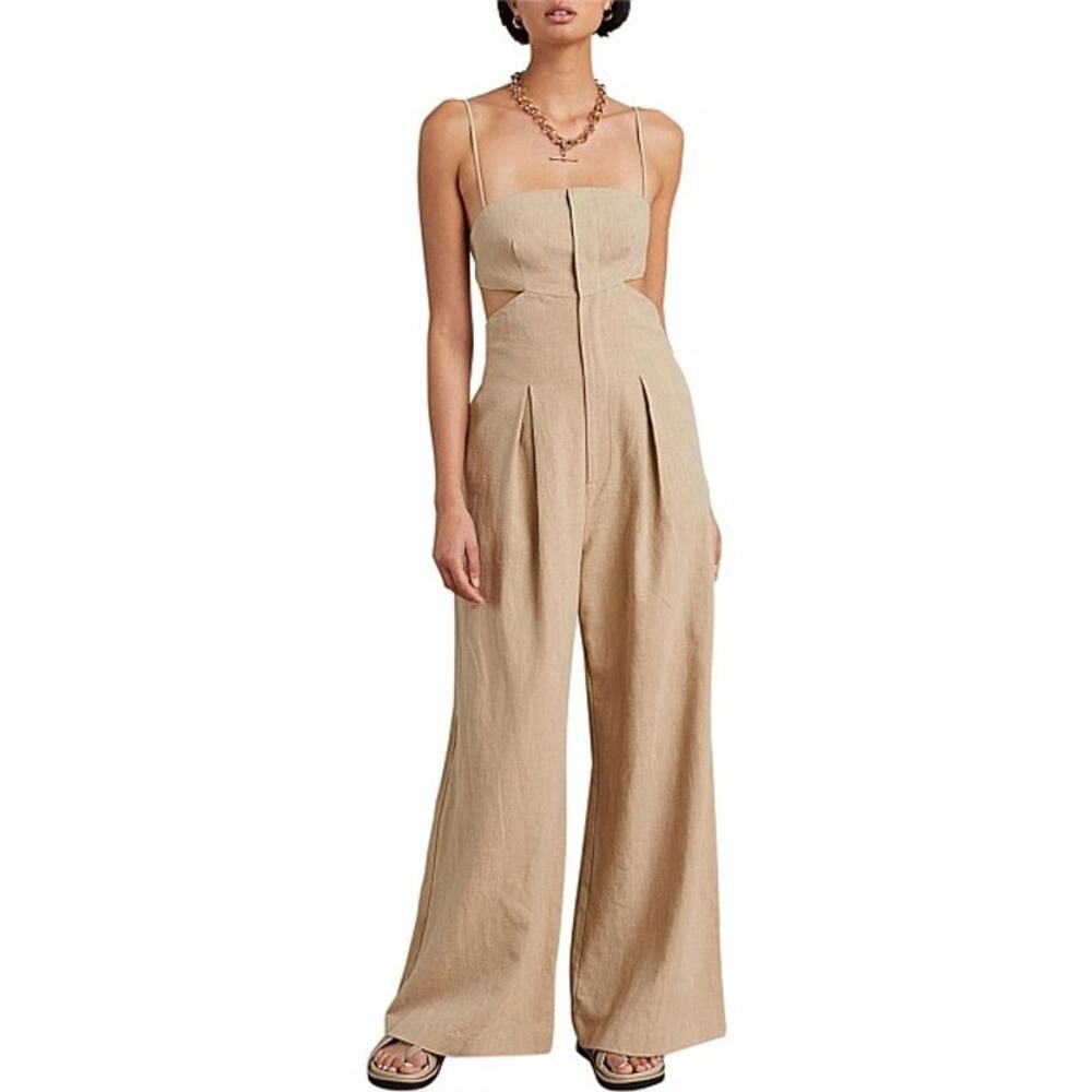 Bec & Bridge Monty Jumpsuit Adjustable Tie Wide Leg Light Sand Size 12 NWT